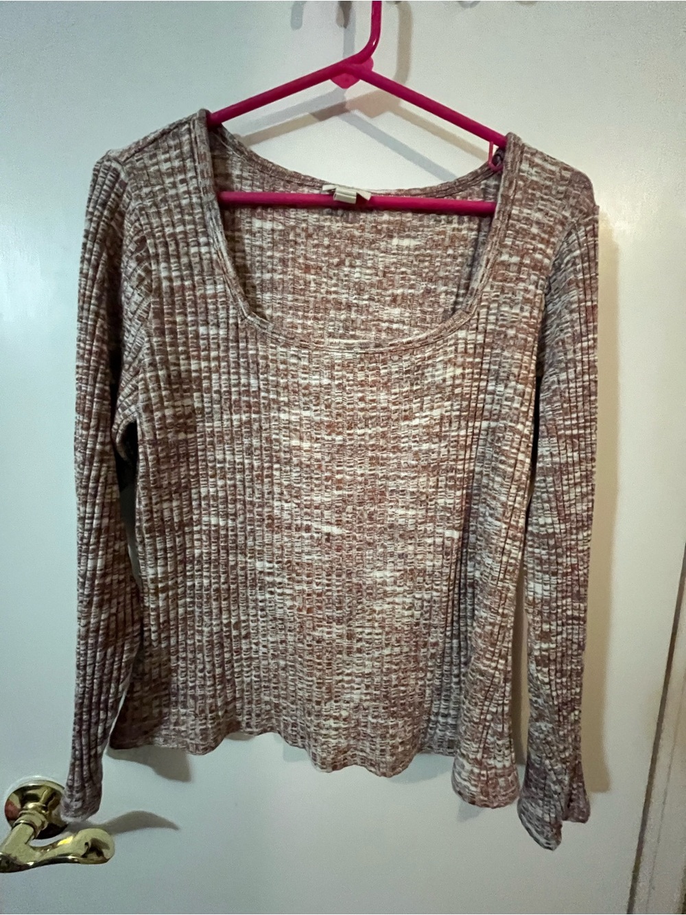 a.n.a XL Heather Ribbed Scoop-Neck Long Sleeve Top